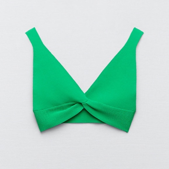 Zara 2 pieces Kelly green ribbed knit cropped top and cardigan NWT - Picture 4 of 6